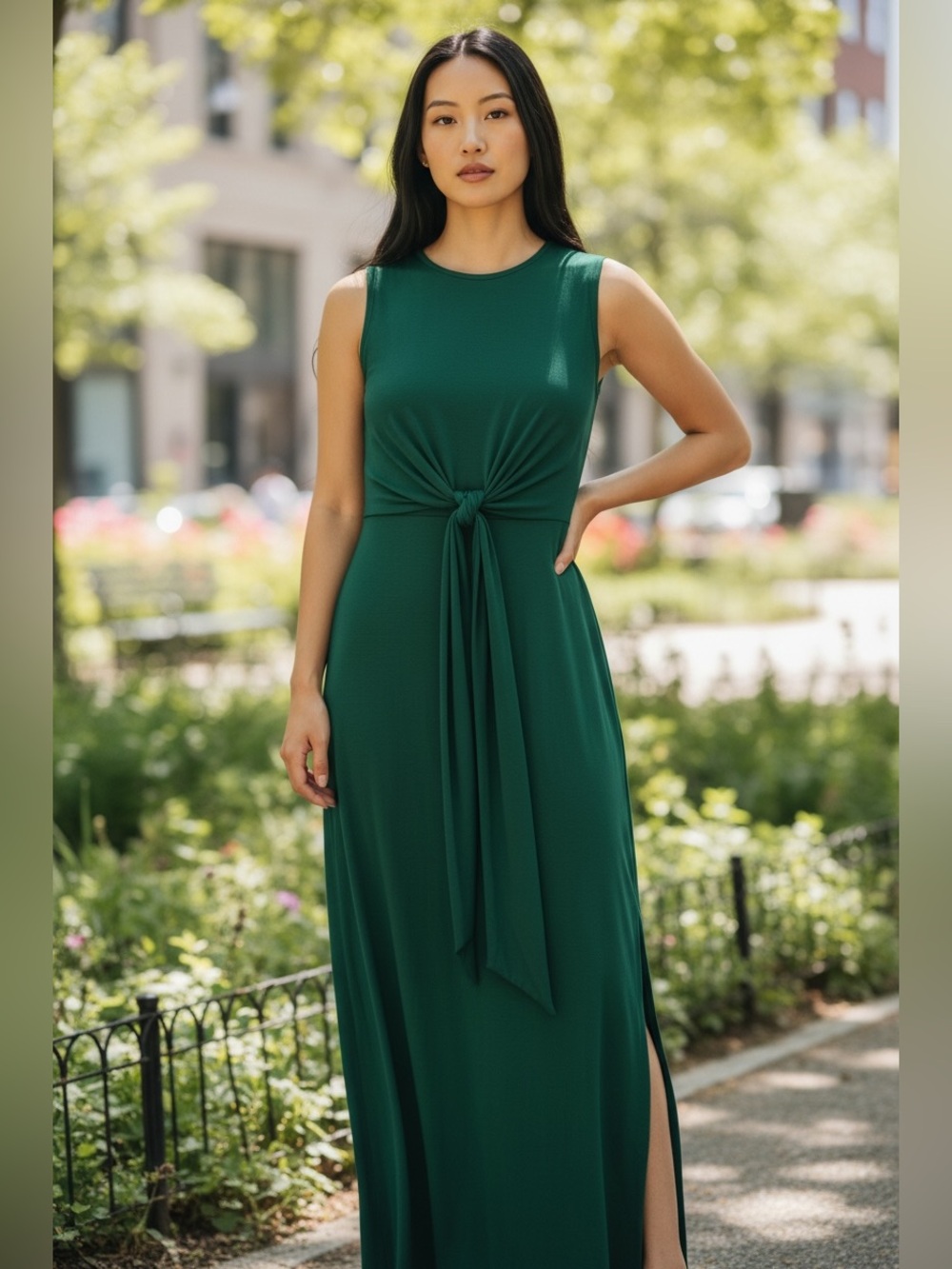 Sleeveless Emerald Green Maxi Dress with Back Tie